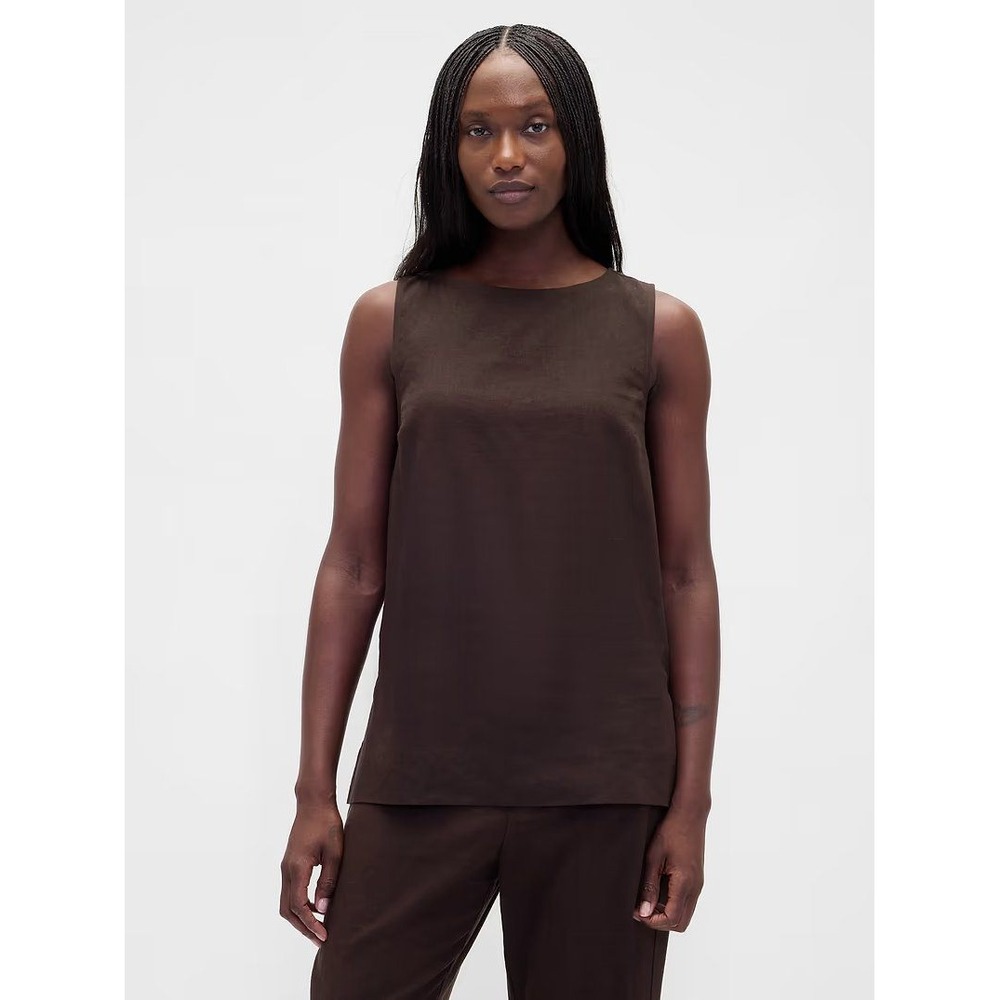 NEW Gap Linen Blend Shell Boat Neck Sleeveless Tank Top Brown Women's Size XXL